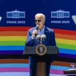 U.S. President Joe Biden speaks at the "pride" month celebration on the South Lawn of the White House on June 10, 2023 in Washington, D.C.